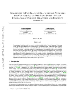 Challenges in Pre-Training Graph Neural Networks for Context-Based Fake
  News Detection: An Evaluation of Current Strategies and Resource Limitations