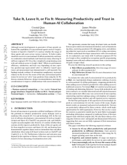 Take It, Leave It, or Fix It: Measuring Productivity and Trust in
  Human-AI Collaboration