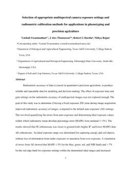 Selection of appropriate multispectral camera exposure settings and
  radiometric calibration methods for applications in phenotyping and precision
  agriculture