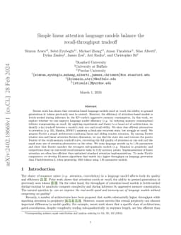 Simple linear attention language models balance the recall-throughput tradeoff