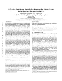 Effective Two-Stage Knowledge Transfer for Multi-Entity Cross-Domain
  Recommendation