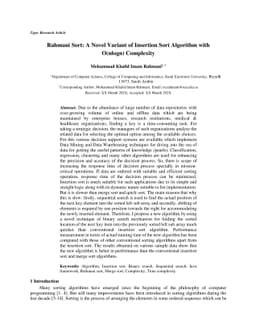 Rahmani Sort: A Novel Variant of Insertion Sort Algorithm with O(nlogn)
  Complexity