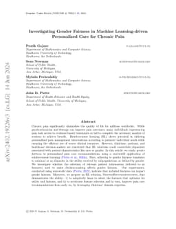 Investigating Gender Fairness in Machine Learning-driven Personalized
  Care for Chronic Pain