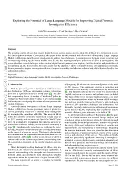 Exploring the Potential of Large Language Models for Improving Digital Forensic Investigation Efficiency