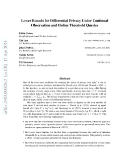 Lower Bounds for Differential Privacy Under Continual Observation and
  Online Threshold Queries