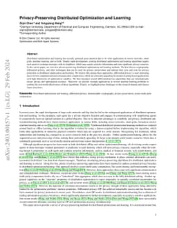 Privacy-Preserving Distributed Optimization and Learning