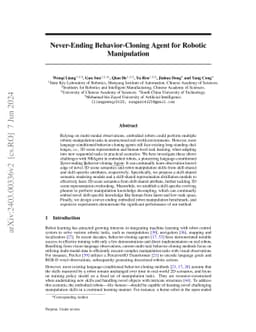 Never-Ending Behavior-Cloning Agent for Robotic Manipulation