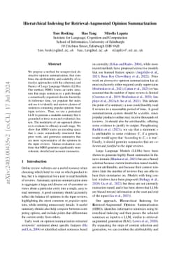 Hierarchical Indexing for Retrieval-Augmented Opinion Summarization