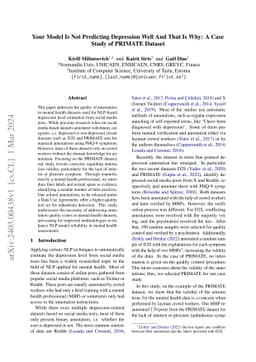 Your Model Is Not Predicting Depression Well And That Is Why: A Case
  Study of PRIMATE Dataset