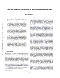 Towards a Theoretical Understanding of Two-Stage Recommender Systems