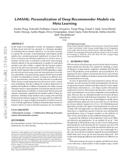 LiMAML: Personalization of Deep Recommender Models via Meta Learning
