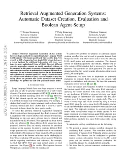 Retrieval Augmented Generation Systems: Automatic Dataset Creation,
  Evaluation and Boolean Agent Setup