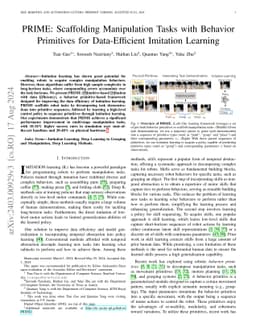 PRIME: Scaffolding Manipulation Tasks with Behavior Primitives for
  Data-Efficient Imitation Learning
