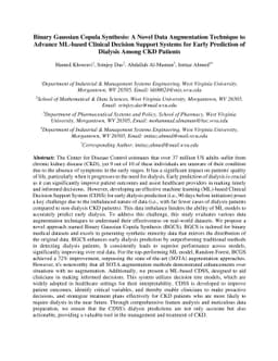 Binary Gaussian Copula Synthesis: A Novel Data Augmentation Technique to
  Advance ML-based Clinical Decision Support Systems for Early Prediction of
  Dialysis Among CKD Patients