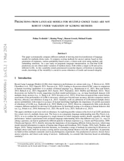 Predictions from language models for multiple-choice tasks are not
  robust under variation of scoring methods