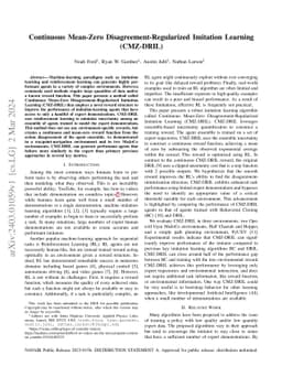 Continuous Mean-Zero Disagreement-Regularized Imitation Learning
  (CMZ-DRIL)