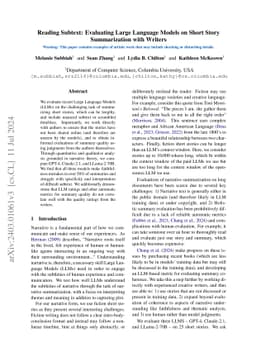 Reading Subtext: Evaluating Large Language Models on Short Story
  Summarization with Writers