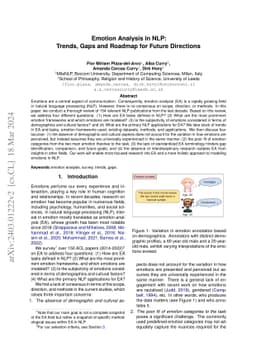 Emotion Analysis in NLP: Trends, Gaps and Roadmap for Future Directions