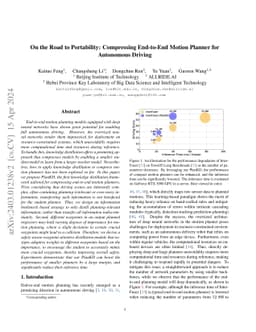 On the Road to Portability: Compressing End-to-End Motion Planner for
  Autonomous Driving