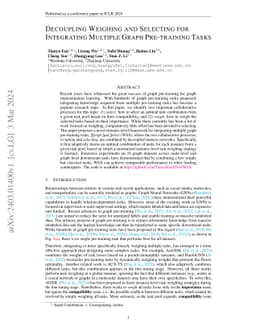 Decoupling Weighing and Selecting for Integrating Multiple Graph
  Pre-training Tasks