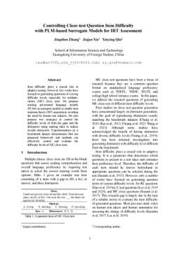 Controlling Cloze-test Question Item Difficulty with PLM-based Surrogate
  Models for IRT Assessment