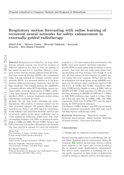 Respiratory motion forecasting with online learning of recurrent neural
  networks for safety enhancement in externally guided radiotherapy