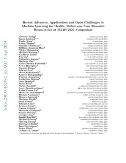 Recent Advances, Applications, and Open Challenges in Machine Learning
  for Health: Reflections from Research Roundtables at ML4H 2023 Symposium