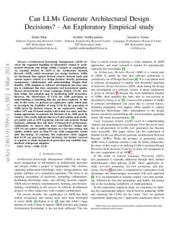 Can LLMs Generate Architectural Design Decisions? -An Exploratory
  Empirical study