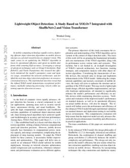 Lightweight Object Detection: A Study Based on YOLOv7 Integrated with
  ShuffleNetv2 and Vision Transformer
