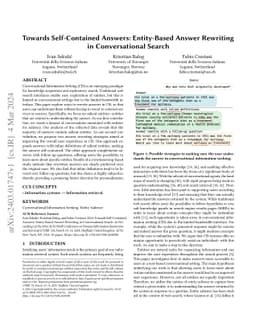 Towards Self-Contained Answers: Entity-Based Answer Rewriting in
  Conversational Search