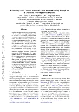 Enhancing Multi-Domain Automatic Short Answer Grading through an
  Explainable Neuro-Symbolic Pipeline