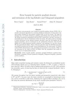 Error bounds for particle gradient descent, and extensions of the
  log-Sobolev and Talagrand inequalities