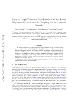 Bipartite Graph Variational Auto-Encoder with Fair Latent Representation
  to Account for Sampling Bias in Ecological Networks