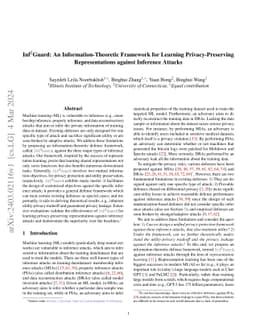 Inf2Guard: An Information-Theoretic Framework for Learning
  Privacy-Preserving Representations against Inference Attacks