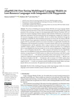 adaptMLLM: Fine-Tuning Multilingual Language Models on Low-Resource
  Languages with Integrated LLM Playgrounds