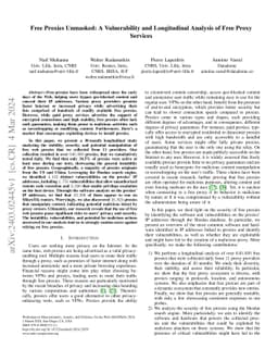 Free Proxies Unmasked: A Vulnerability and Longitudinal Analysis of Free
  Proxy Services