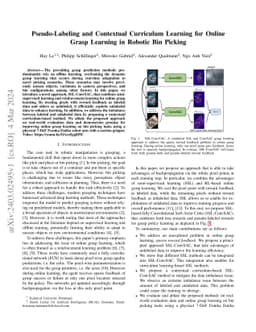 Pseudo-Labeling and Contextual Curriculum Learning for Online Grasp
  Learning in Robotic Bin Picking