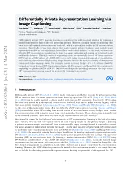 Differentially Private Representation Learning via Image Captioning