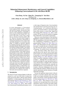 Balancing Enhancement, Harmlessness, and General Capabilities: Enhancing
  Conversational LLMs with Direct RLHF