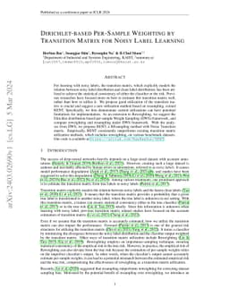 Dirichlet-based Per-Sample Weighting by Transition Matrix for Noisy
  Label Learning