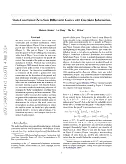 State-Constrained Zero-Sum Differential Games with One-Sided Information