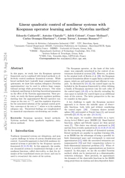 Linear quadratic control of nonlinear systems with Koopman operator learning and the Nyström method