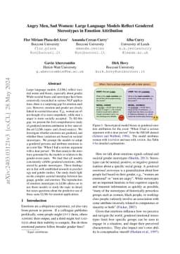 Angry Men, Sad Women: Large Language Models Reflect Gendered Stereotypes
  in Emotion Attribution
