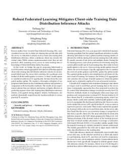 Robust Federated Learning Mitigates Client-side Training Data
  Distribution Inference Attacks