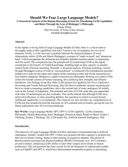 Should We Fear Large Language Models? A Structural Analysis of the Human
  Reasoning System for Elucidating LLM Capabilities and Risks Through the Lens
  of Heidegger's Philosophy