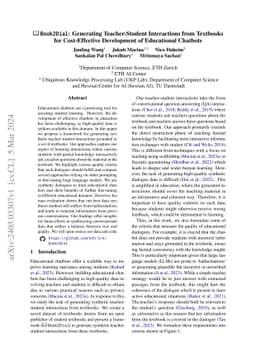 Book2Dial: Generating Teacher-Student Interactions from Textbooks for
  Cost-Effective Development of Educational Chatbots