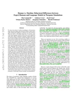 Human vs. Machine: Behavioral Differences Between Expert Humans and
  Language Models in Wargame Simulations