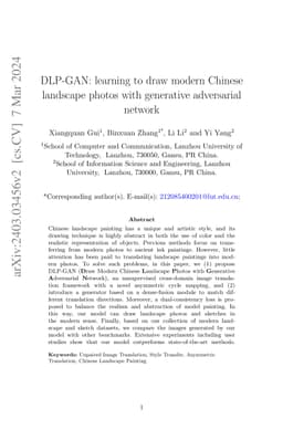 DLP-GAN: learning to draw modern Chinese landscape photos with
  generative adversarial network