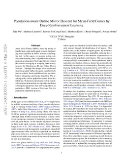 Population-aware Online Mirror Descent for Mean-Field Games by Deep
  Reinforcement Learning