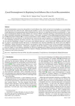 Causal Disentanglement for Regulating Social Influence Bias in Social
  Recommendation